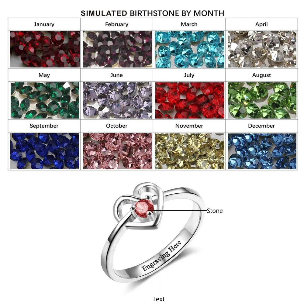 Personalized DIY Custom Birthstone And Inner Engraving Ring For Partner