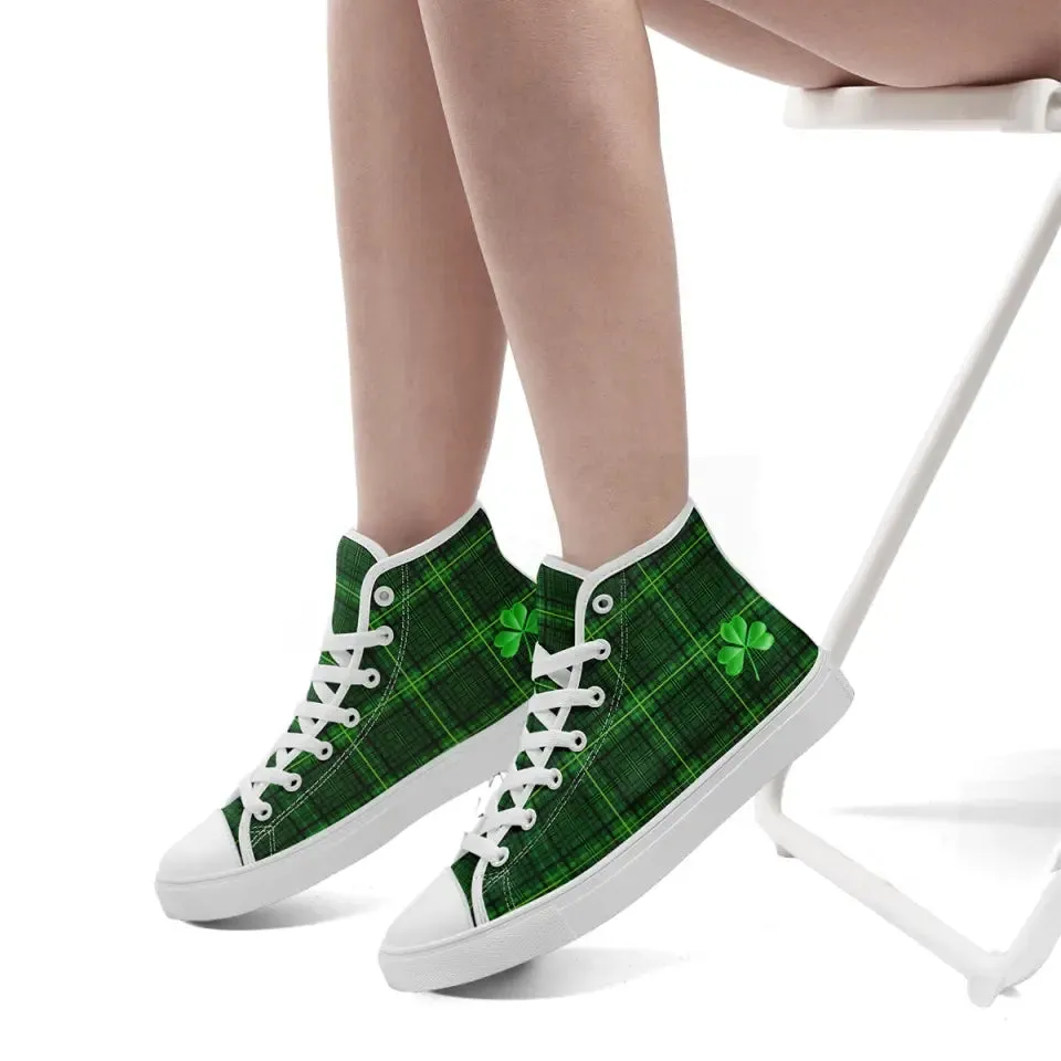 Personalized Lucky Design Sneakers, Custom Green High-Top Shoes, Casual Shoes Gift,FN024-24025069