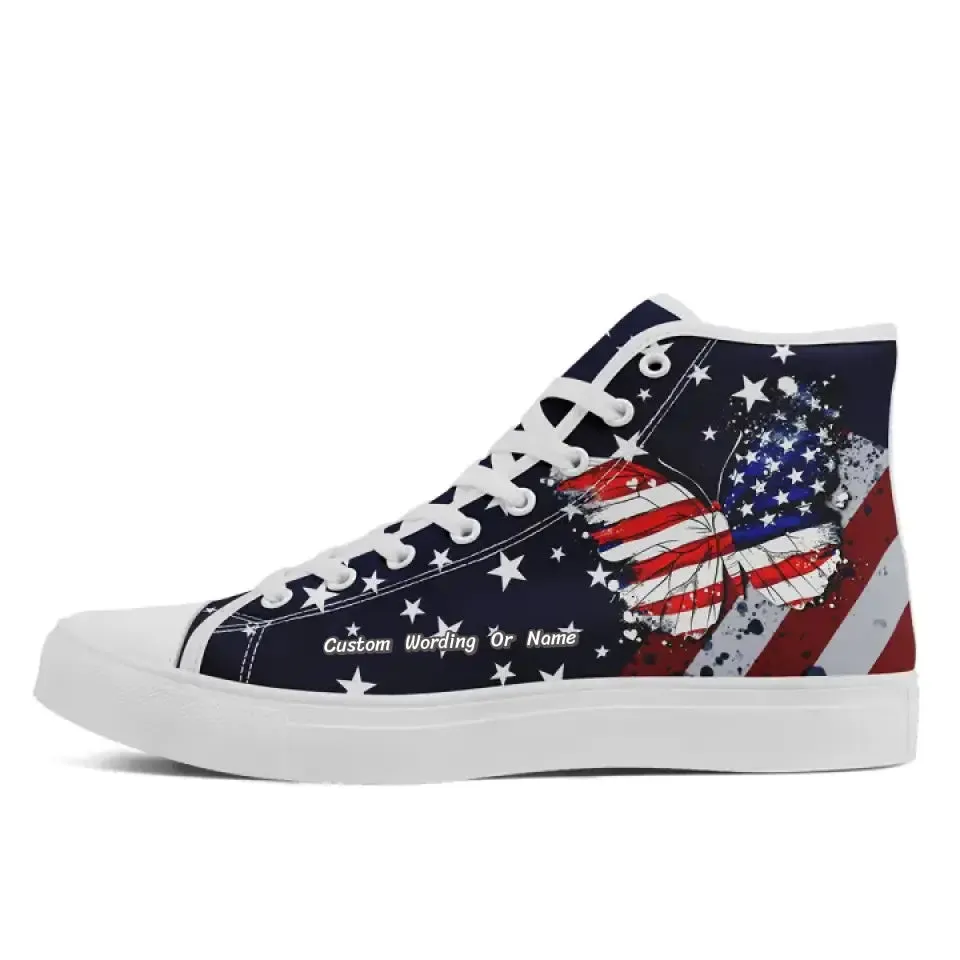 Personalized Patriotic Sneakers, Custom Butterfly Design Shoes, High-Top Casual Shoe, Gift Shoes