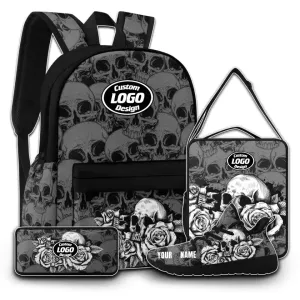 Personalized Skull Combo Offer, Custom Floral Set 4 pack of  Sneakers, Schoolbag, Lunch Box and Pencil Case, Gift for Back to School