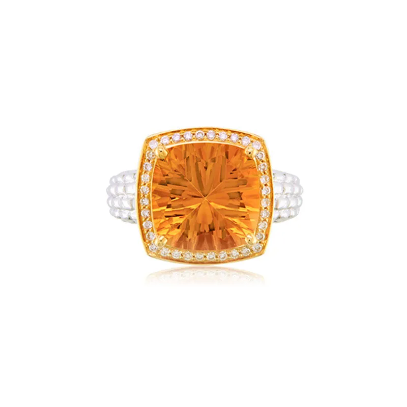 Pietra Collection Citrine and Diamond Two-Tone Ring