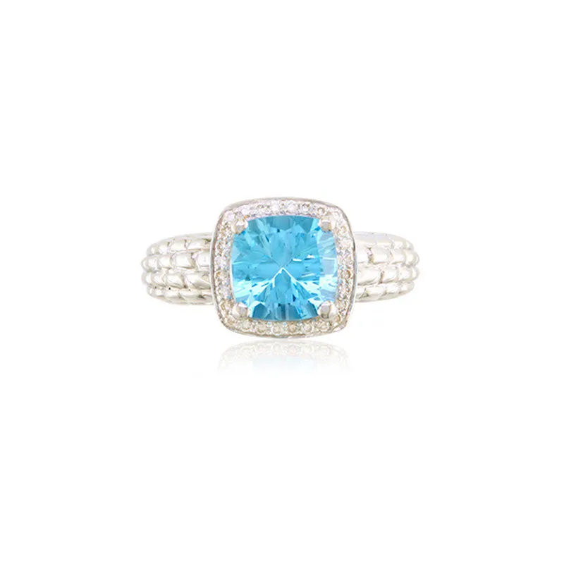 Pietra Collection Petite Blue Topaz and Diamond Ring