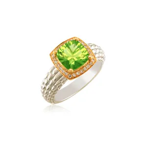 Pietra Collection Petite Peridot and Diamond Two-Tone Ring