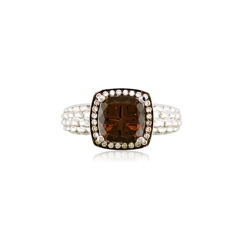 Pietra Collection Petite Rich Chocolate Quartz and Diamond Ring