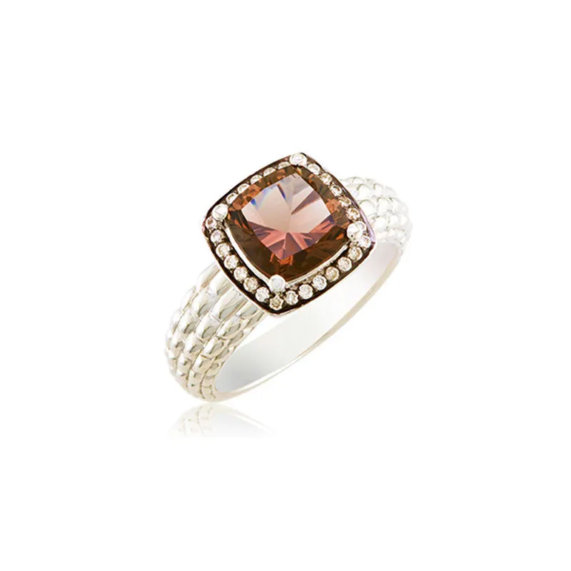 Pietra Collection Petite Rich Chocolate Quartz and Diamond Ring