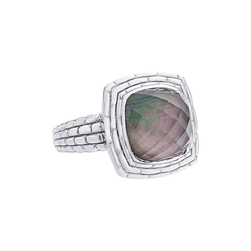 Pietra Collection White Quartz and Black Mother-of-Pearl Cabachon Ring