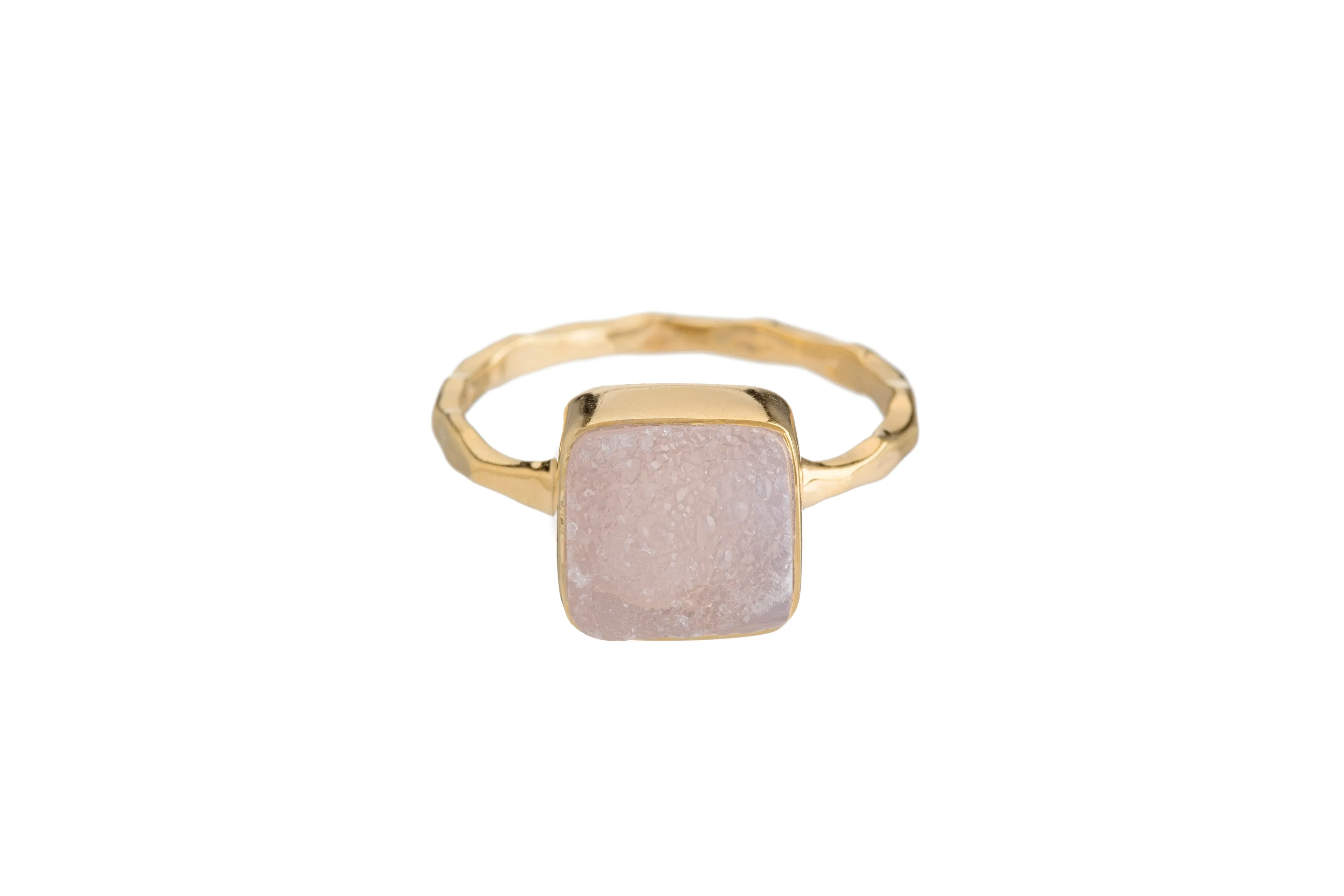 PINK DRUZY Semi-Precious Stone Bezel Ring (Round/Square/Teardrop)