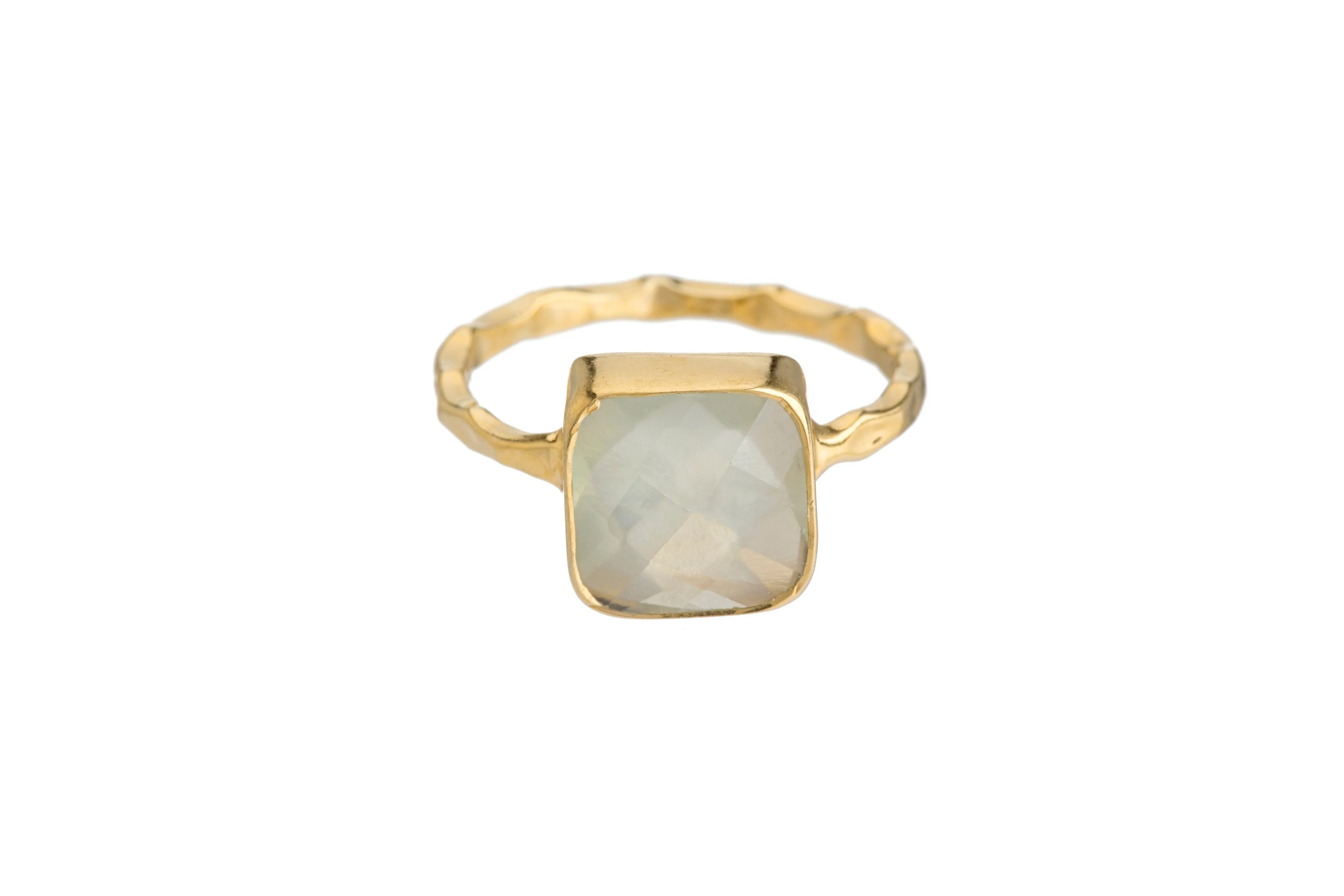 PREHNITE Semi-Precious Stone Bezel Ring (Round/Square/Teardrop)