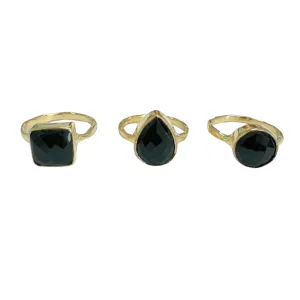 "BLACK ONYX" Semi-Precious Stone Bezel Ring (Round/Square/Teardrop)