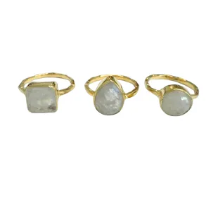 "MOONSTONE" Semi-Precious Stone Bezel Ring (Round/Square/Teardrop)