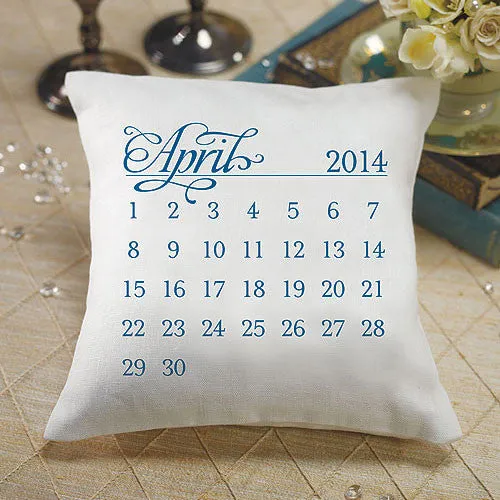 "Notable" Personalized Ring Pillow with Wedding Date Design Royal Blue