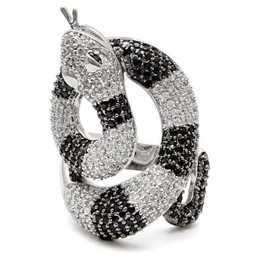 Rhodium   Ruthenium Brass Ring with AAA Grade CZ in Black Diamond for Women Style 1W081