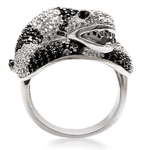 Rhodium   Ruthenium Brass Ring with AAA Grade CZ in Black Diamond for Women Style 1W081