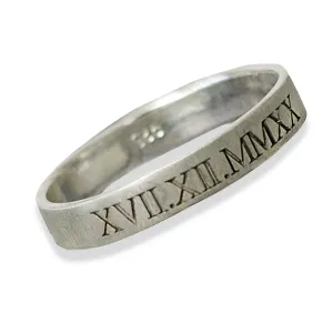 Roman Numerals Skinny Silver Band Ring