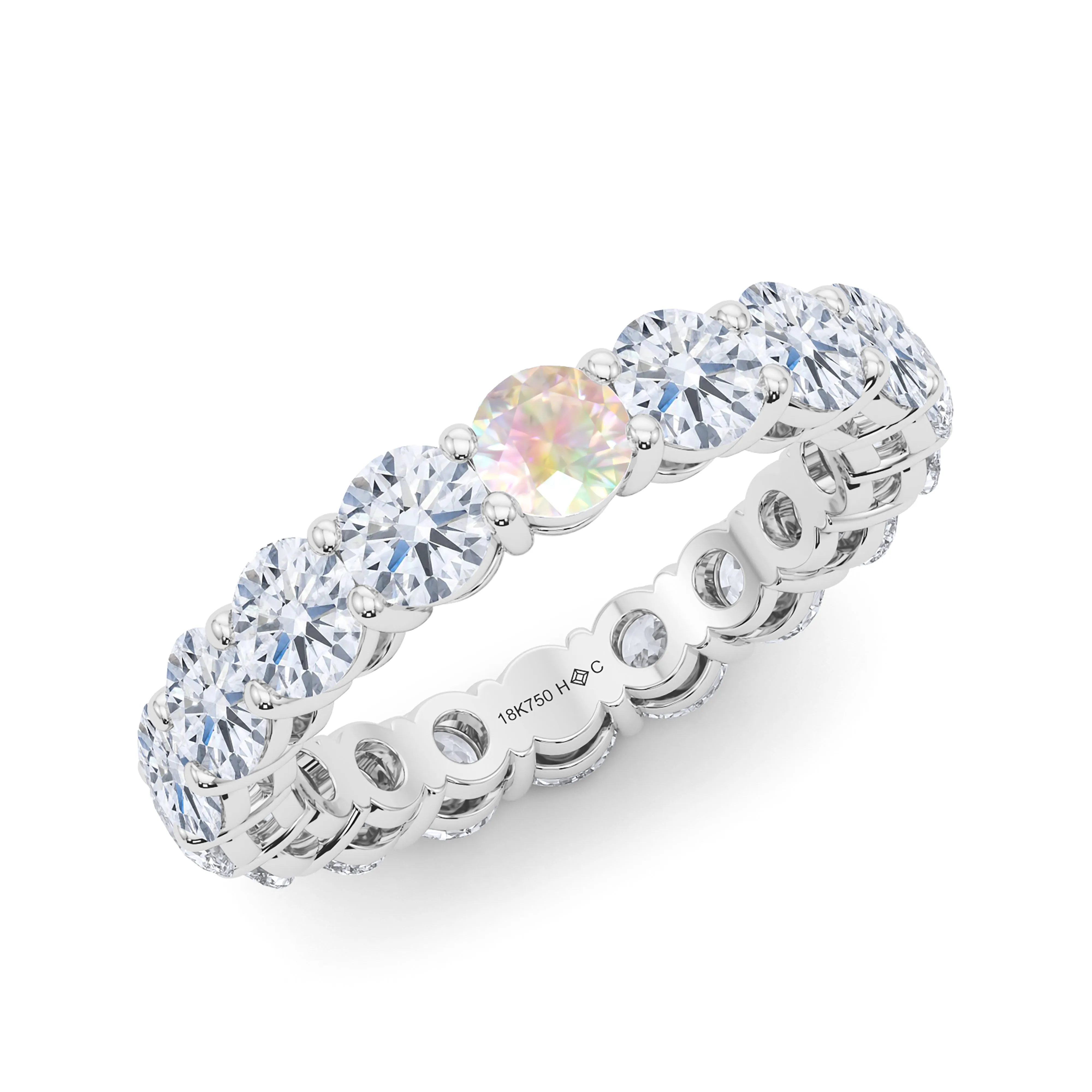 Round Cut Diamond & Birthstone Eternity Band