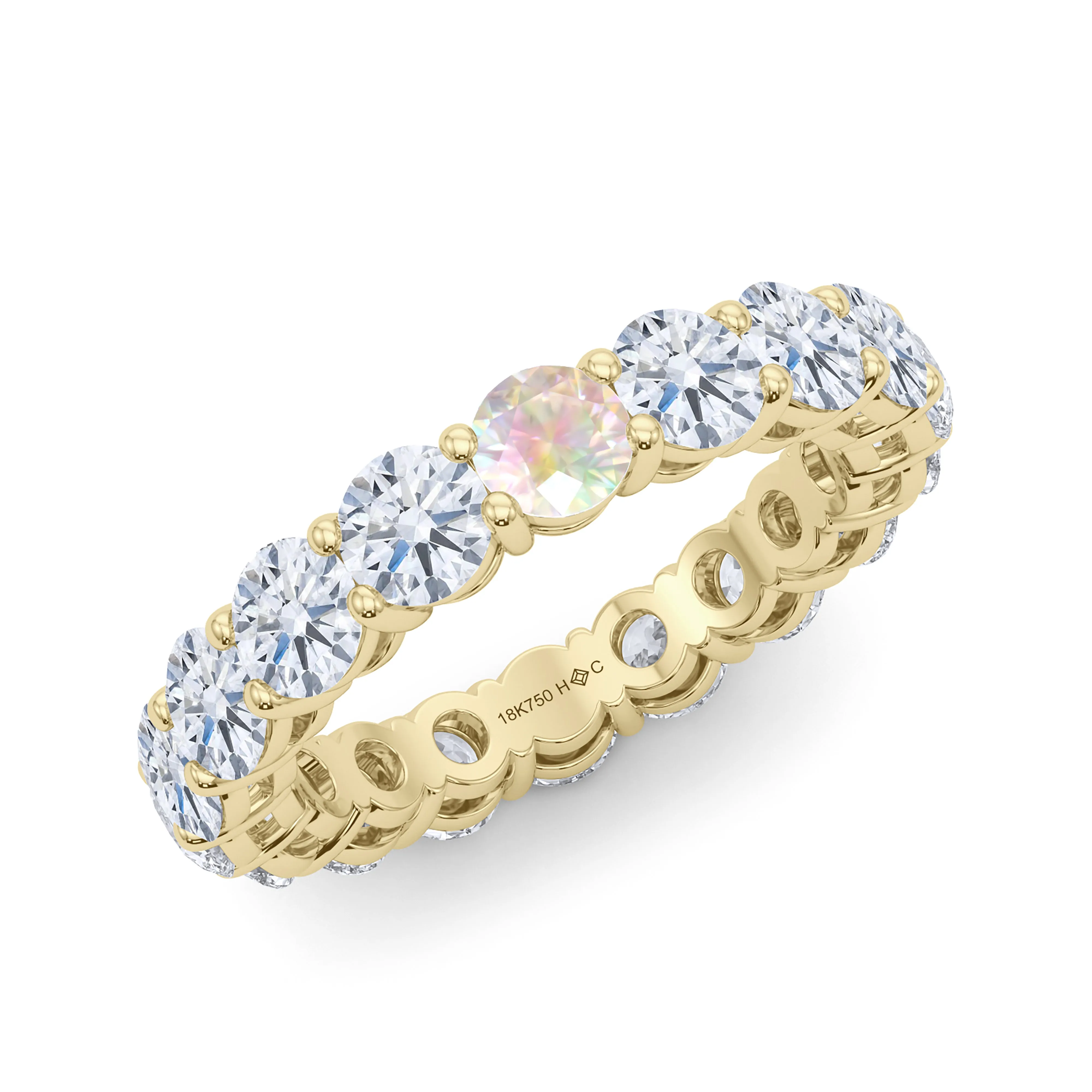 Round Cut Diamond & Birthstone Eternity Band