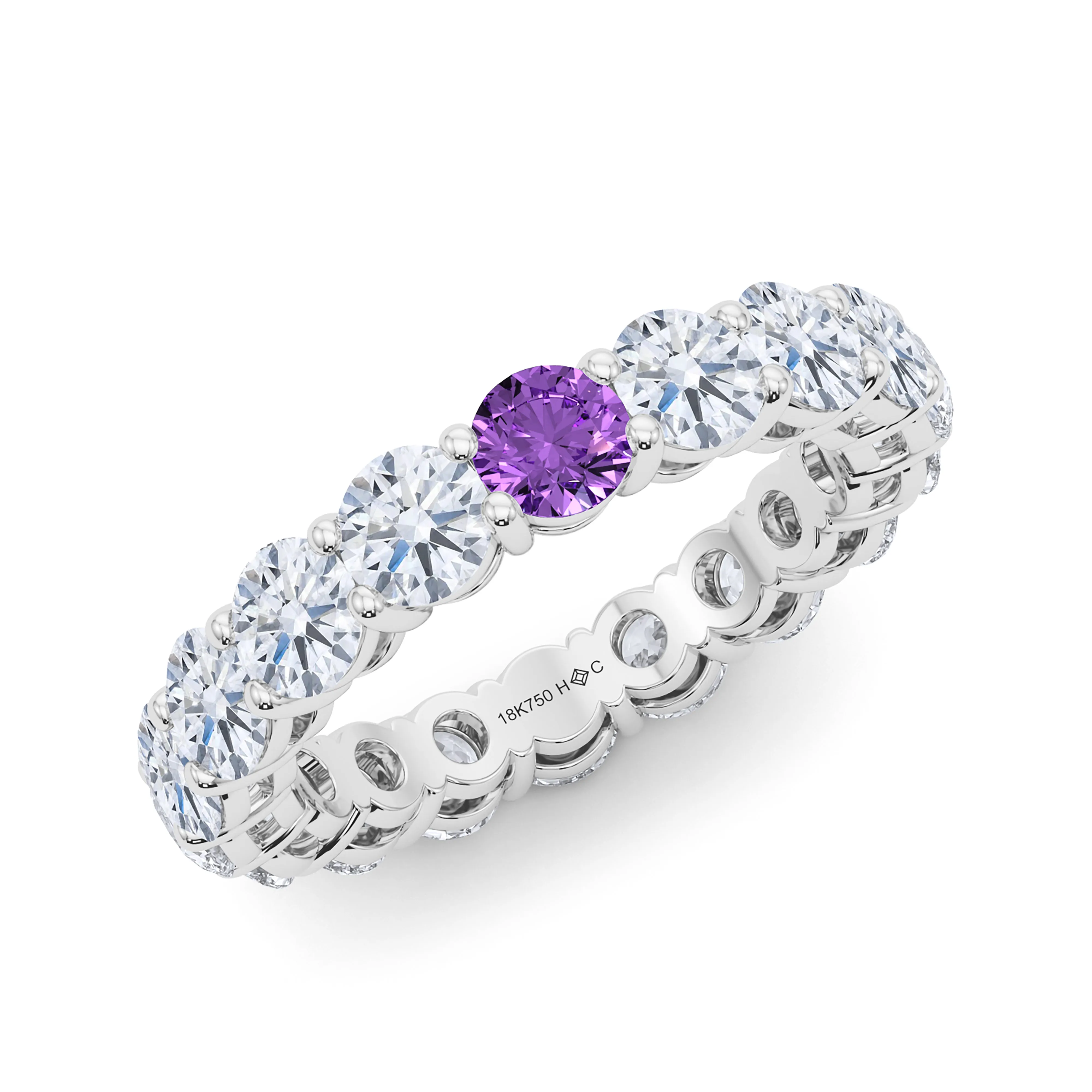 Round Cut Diamond & Birthstone Eternity Band