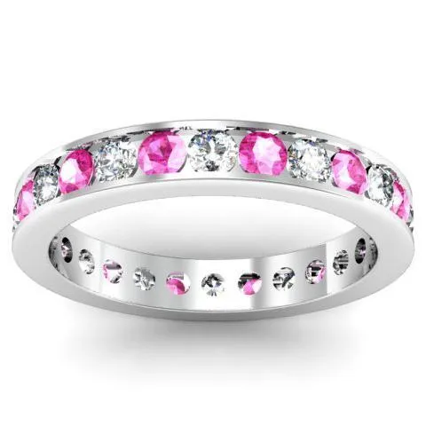 Round Pink Sapphire and Diamond Eternity Ring in Channel Setting