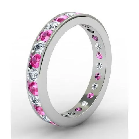 Round Pink Sapphire and Diamond Eternity Ring in Channel Setting