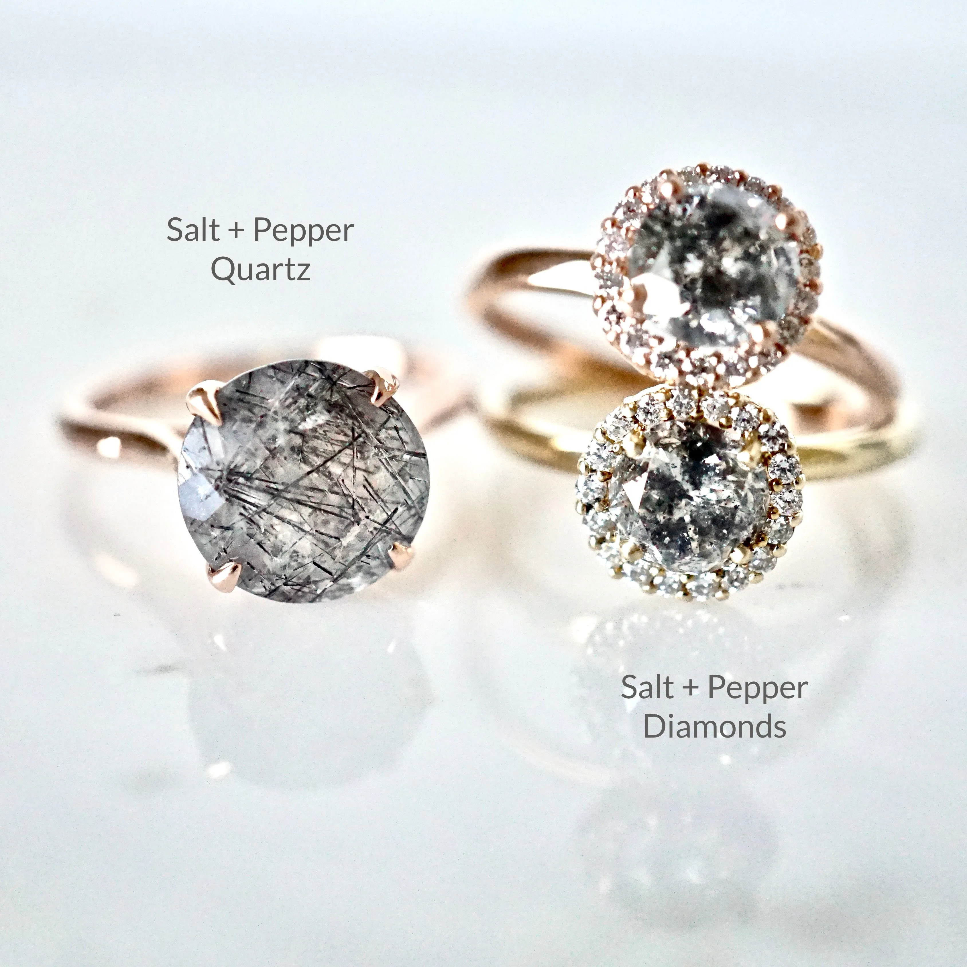 Salt and Pepper Diamond Ring- Salt and Pepper Diamond Halo Engagement Ring - Gray Diamond Ring