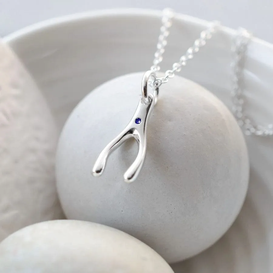 Silver and Sapphire Wishbone Necklace