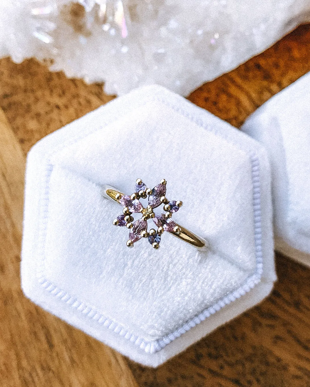 Snowflake Ring with Purple and Pink Sapphire Stones