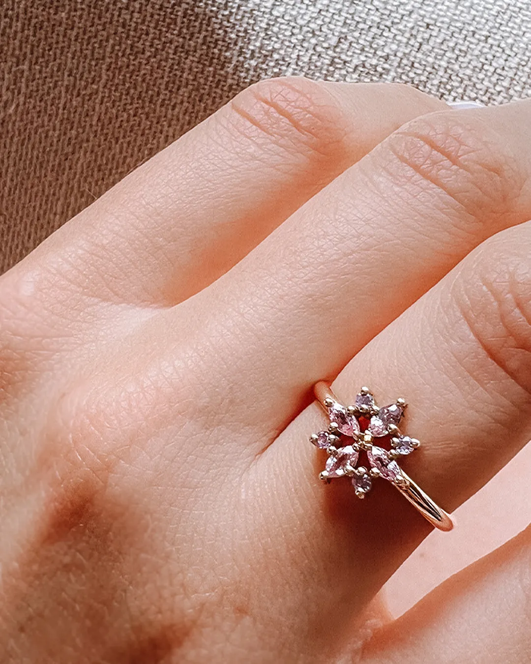 Snowflake Ring with Purple and Pink Sapphire Stones