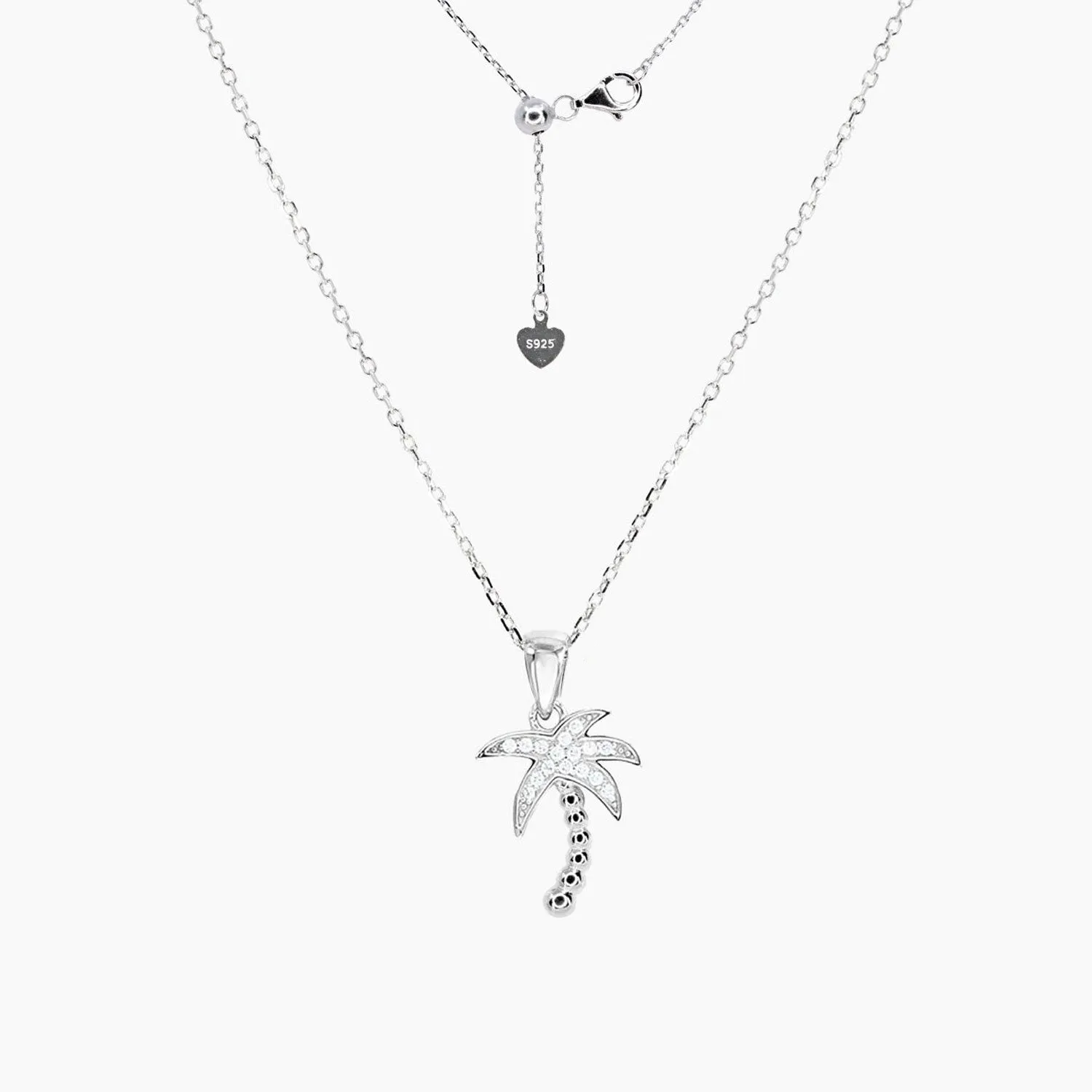 Sterling Silver CZ Palm Tree Adjustable Necklace