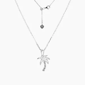 Sterling Silver CZ Palm Tree Adjustable Necklace