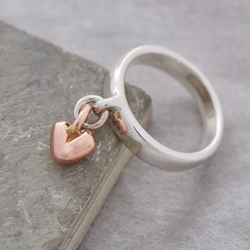 Sweetheart Silver & Rose Gold Charm Ring