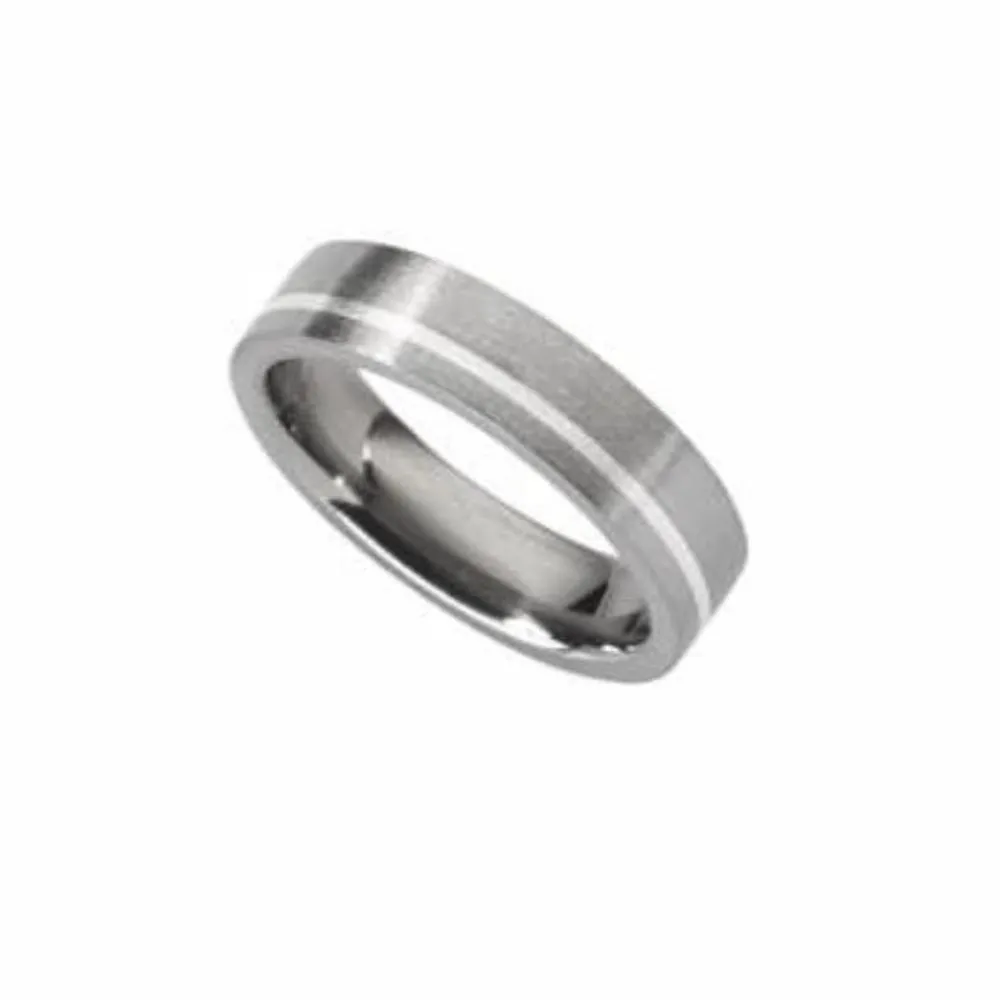 Titanium and Silver off set stripe Ring