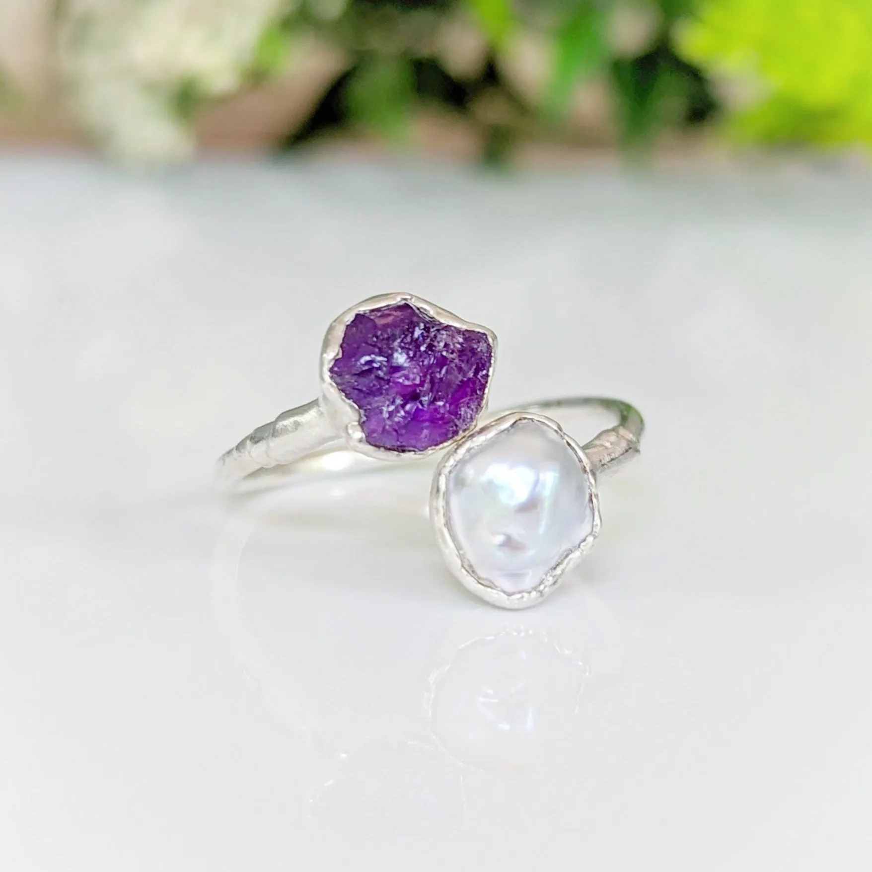 Toi et Moi raw gemstone ring