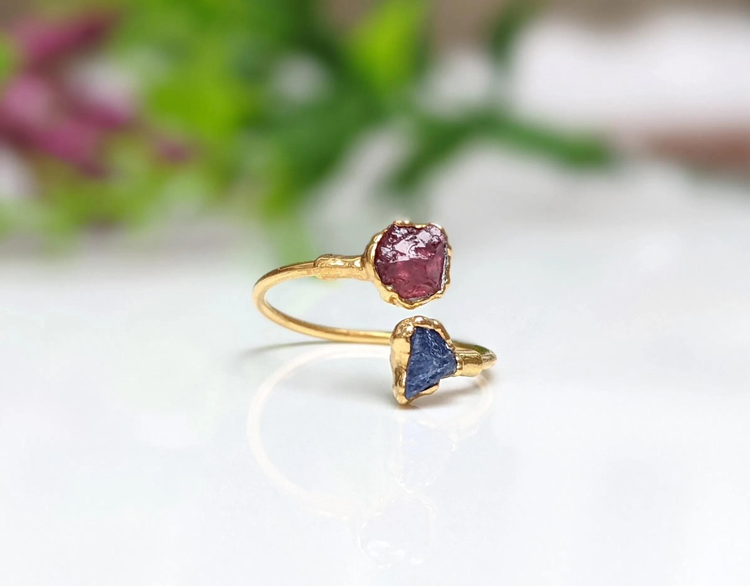 Toi et Moi raw gemstone ring