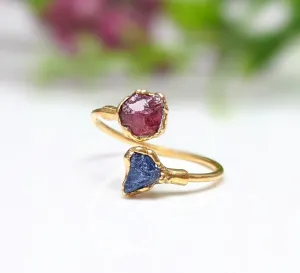 Toi et Moi raw gemstone ring