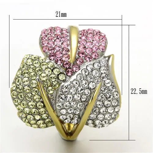 Two-Tone IP Gold (Ion Plating) Stainless Steel Ring with Top Grade Crystal in Multi Color for Women Style TK1441