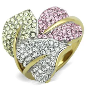 Two-Tone IP Gold (Ion Plating) Stainless Steel Ring with Top Grade Crystal in Multi Color for Women Style TK1441