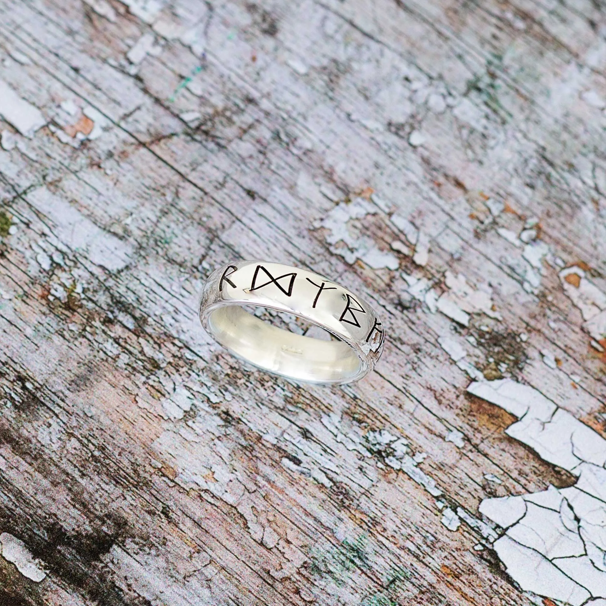 Viking Travel Rune Silver Band Ring