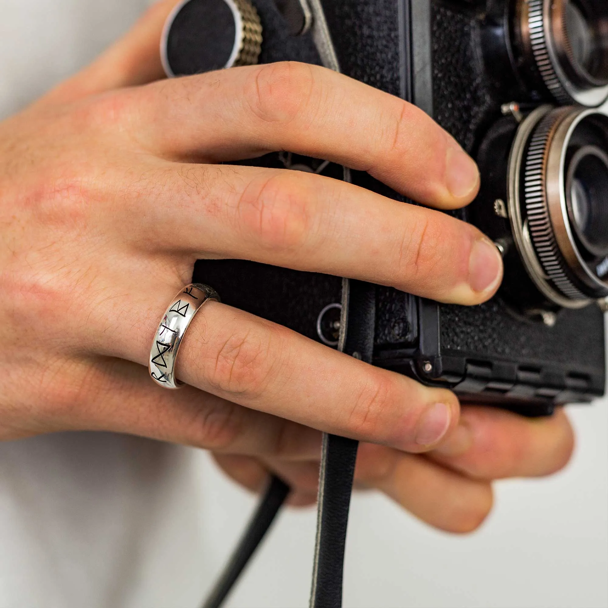 Viking Travel Rune Silver Band Ring