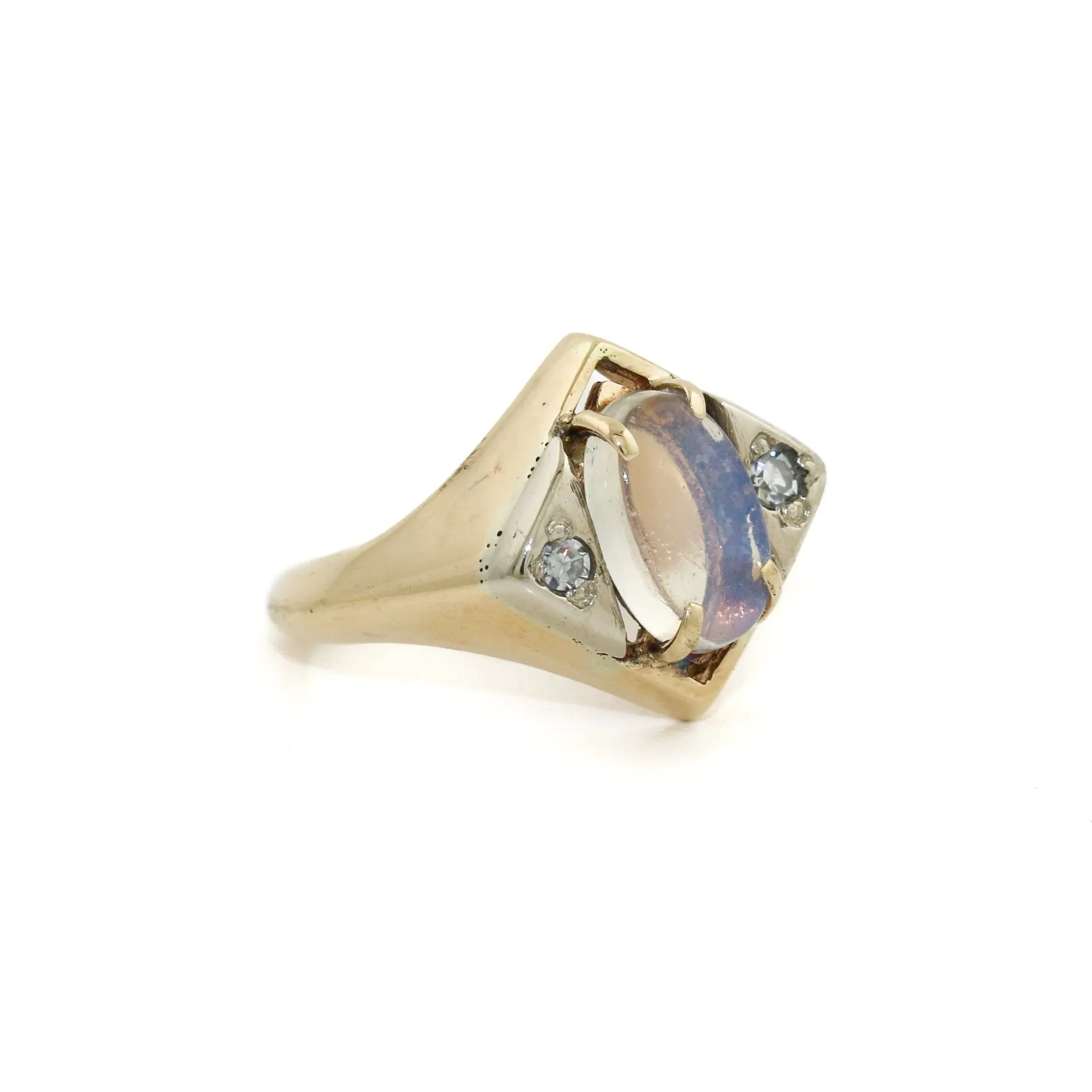 Vintage Moon Stone x Diamond 14k Gold Ring