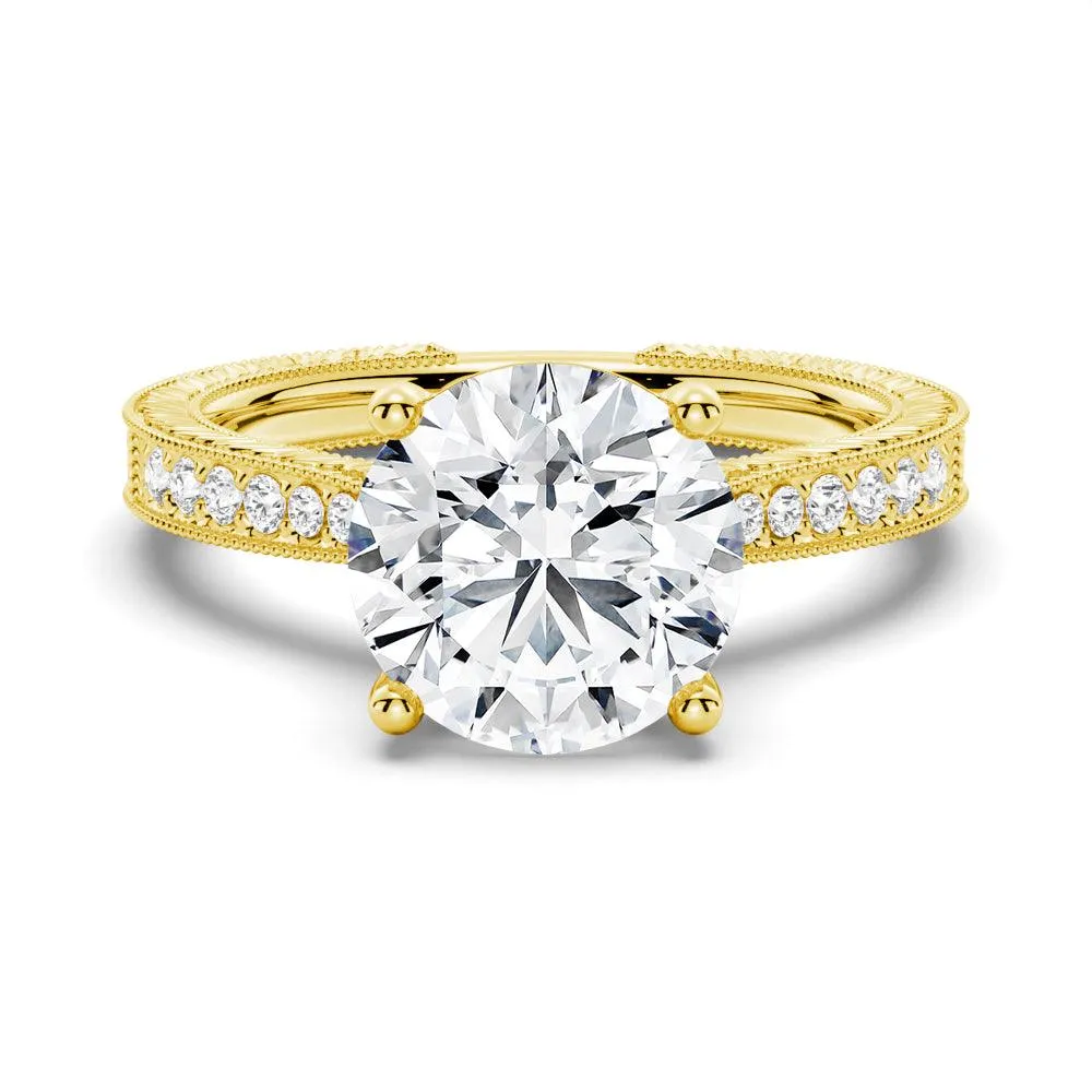 Vintage Round Cut Moissanite Engagement Ring With Milgrain Edges