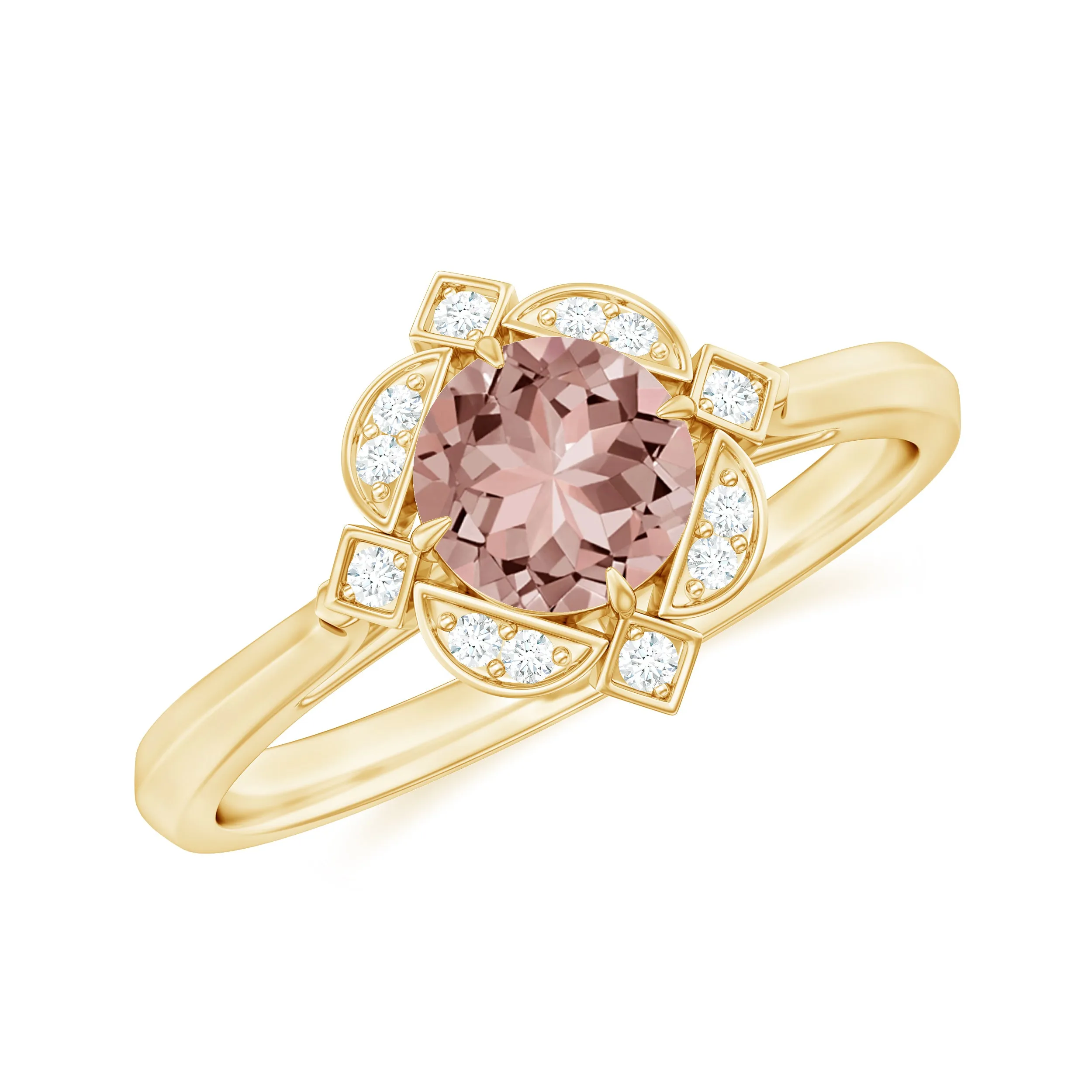 Vintage Style Morganite Engagement Ring with Diamond