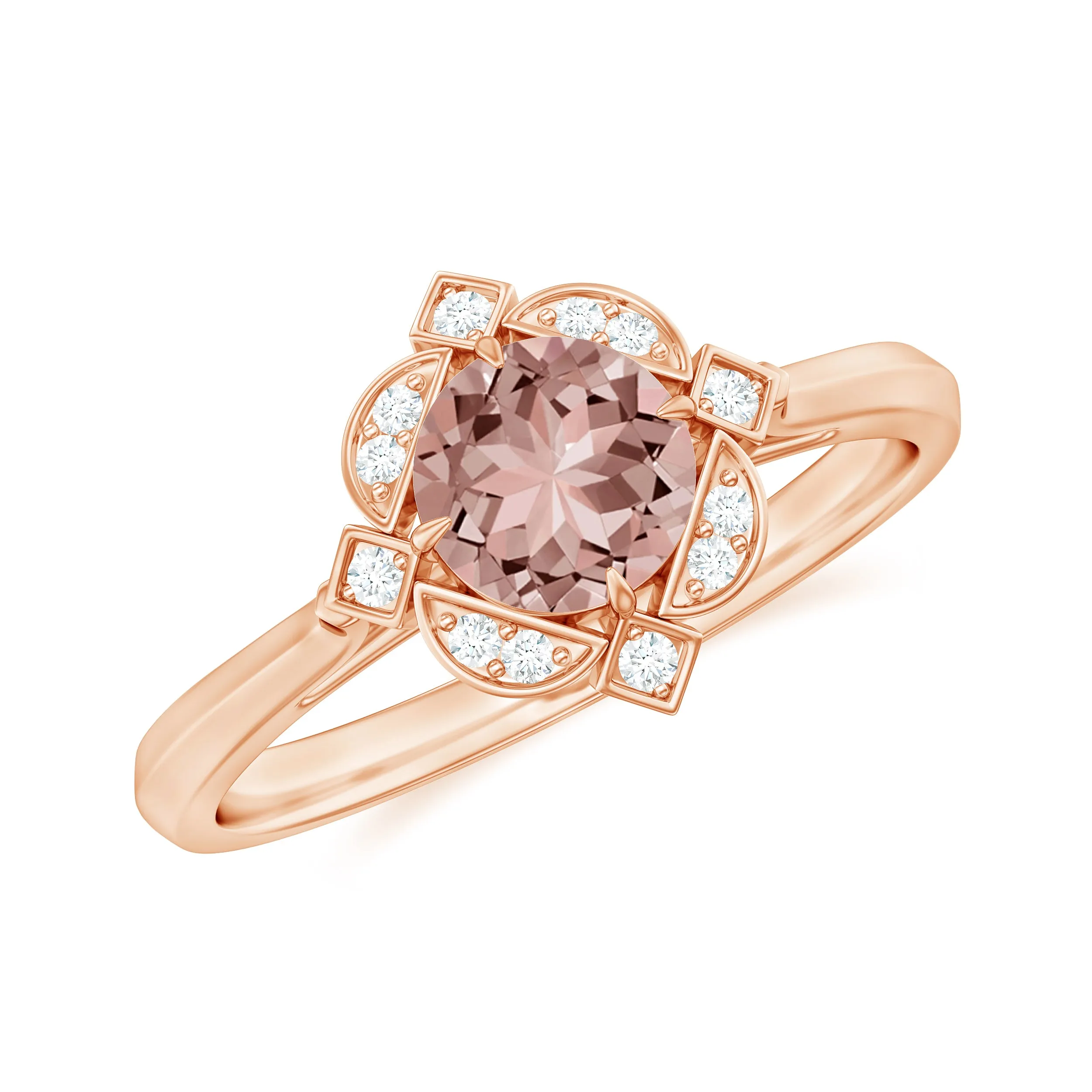 Vintage Style Morganite Engagement Ring with Diamond