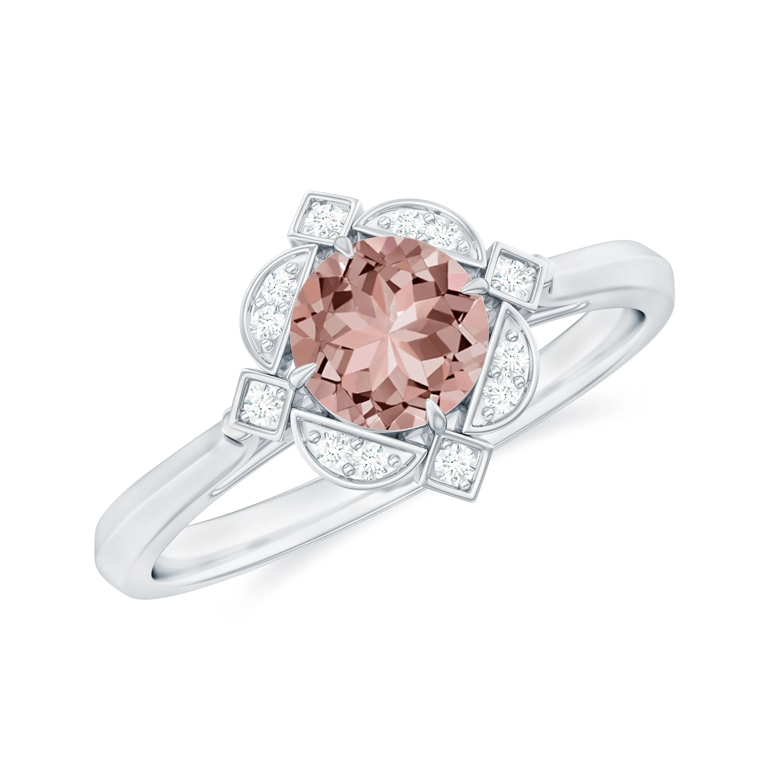 Vintage Style Morganite Engagement Ring with Diamond