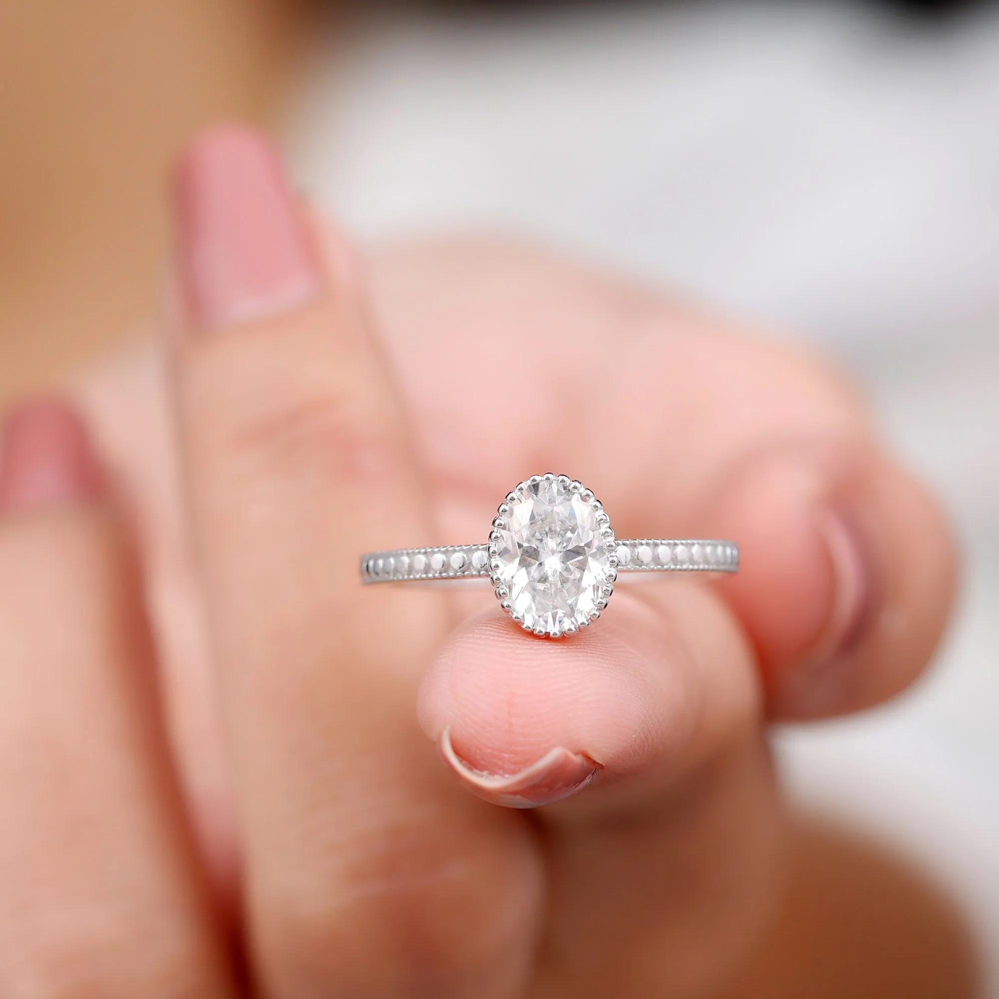 Vintage Style Oval Shape Lab Grown Diamond Solitaire Engagement Ring