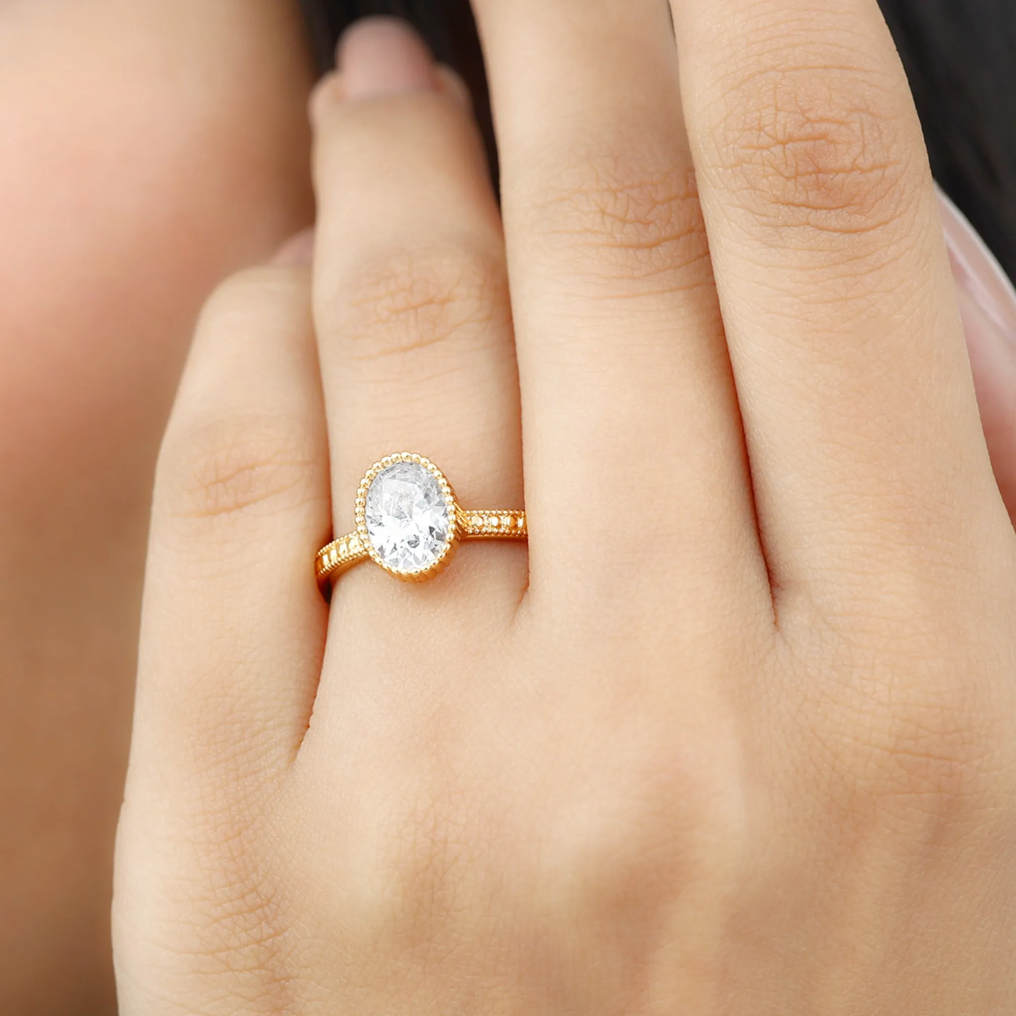 Vintage Style Oval Shape Lab Grown Diamond Solitaire Engagement Ring